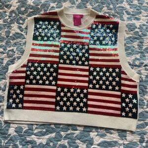 QUEEN OF SPARKLES Sequin Star Striped Sweater WORN ONCE - EUC